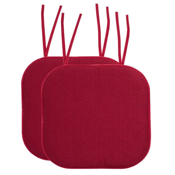 Sweet Home Collection Honeycomb Memory Foam Square 16 in. x 16 in. Non-Slip Back Chair Cushion with Ties, Red (2-Pack)