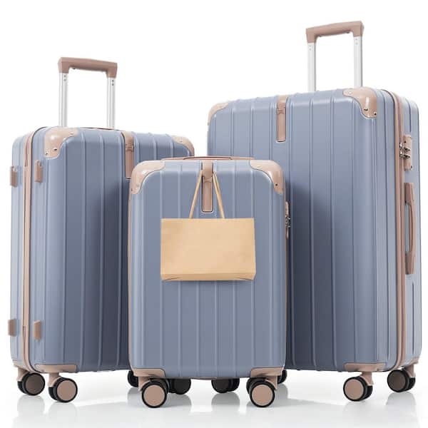 3-Piece Light Blue ABS Plastic Hardside Luggage Set with 360° Spinner Wheels
