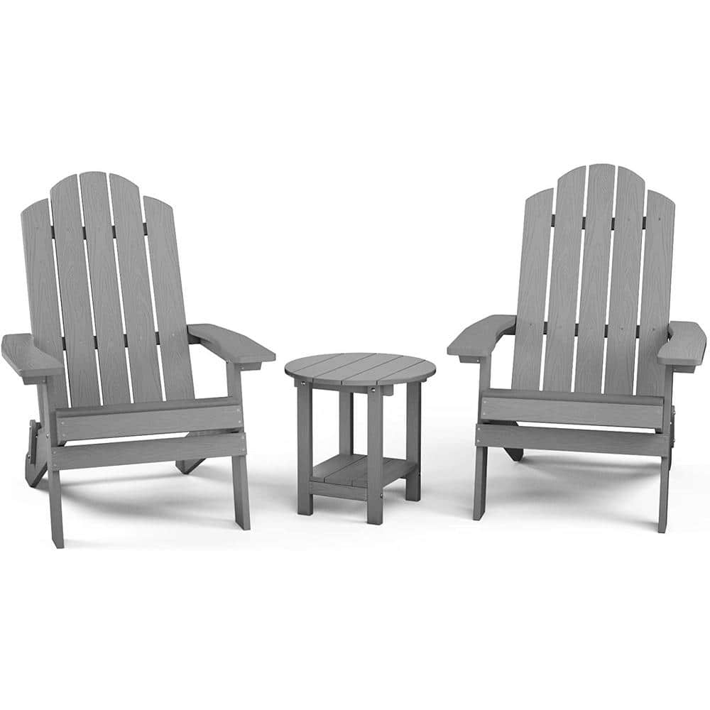 Mximu Grey 3Piece Plastic Folding Adirondack Chair with Side Table