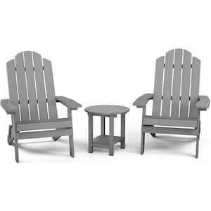 Grey 3-Piece Plastic Folding Adirondack Chair with Side Table