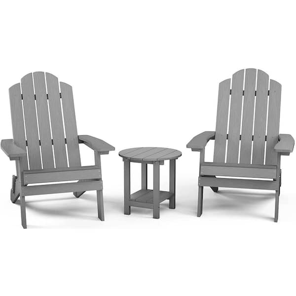 Mximu Grey 3-Piece Plastic Folding Adirondack Chair with Side Table