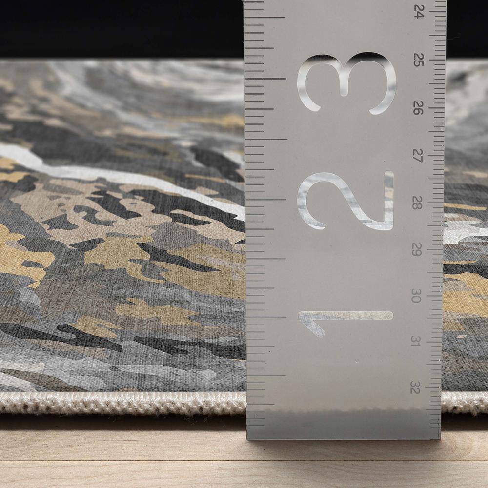 Gray Gold Abstract Marble Flat-Weave Area Rug 9'10" x 13'