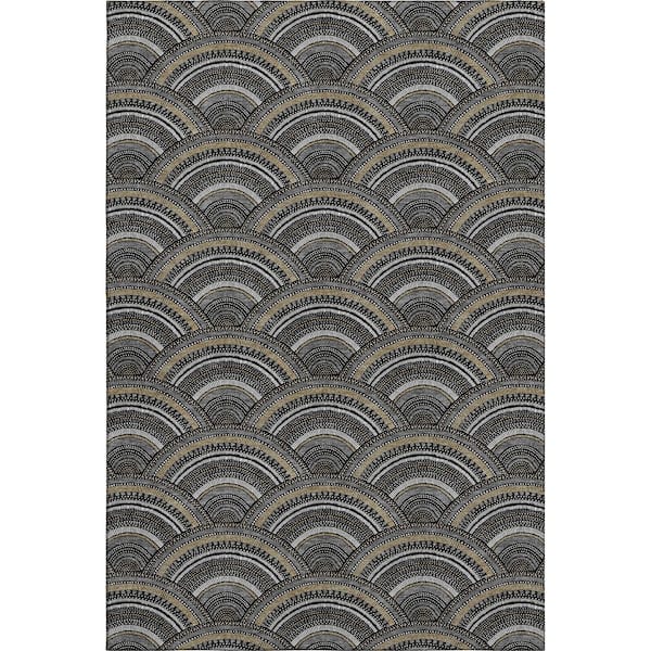 Mayfield Premium Machine Washable Abstract AMF984 Black 5 ft. x 7 ft. 6 in. Area Rug