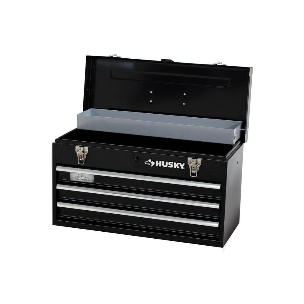 Husky 8.80 in. 3-Drawer Portable Tool Box with Tray, Black