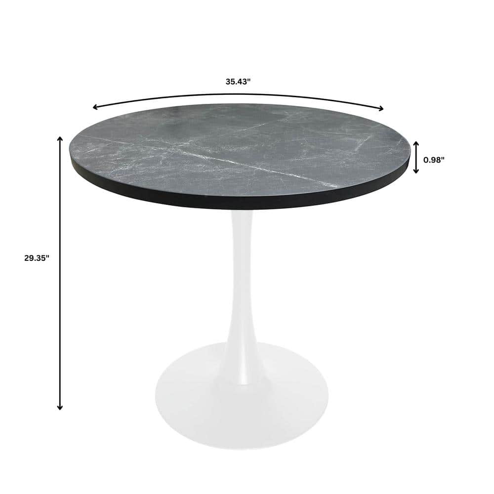 Bristol 36" Round Black MDF Dining Table with White Iron Base
