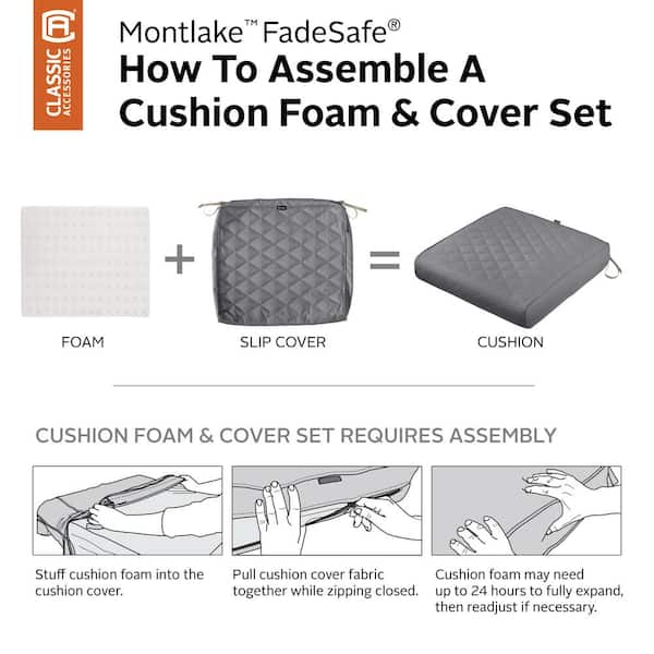 Classic Accessories Montlake FadeSafe 25 in. W x 25 in. D x 5 in. Thick  Grey Outdoor Quilted Lounge Chair Cushion 62-020-GREY-EC - The Home Depot