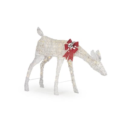 33 in. Polar Wishes LED 80-Light Doe with Bow Yard Sculpture