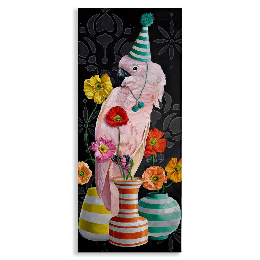 Cockatoo & Striped Vases by Heather Gauthier Unframed Animal Graphic Art Print 24 in. x 10 in. price history on PriceWatchPro