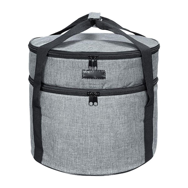 Insulated Double Layer Gray Round Food Carrier Set Thermal Hot Cold Casserole Pie Tray Cooler for Picnics Parties