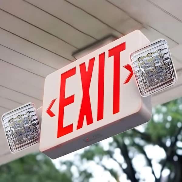 50-Watt Equivalent 120-277-Volt Integrated LED Emergency Red Exit Light, Commercial Emergency Lights Combo (4 Pack)