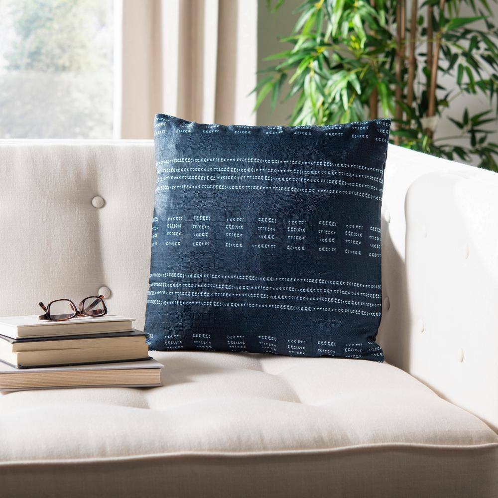 Madelyn 16" Navy and White Striped Decorative Pillow