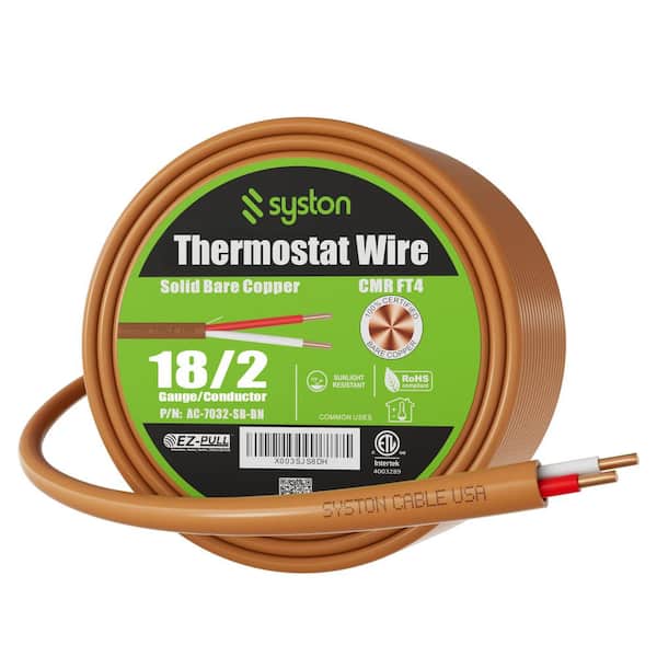 30 ft. 18/2 Brown Solid Bare Copper CMR/CL3R Doorbell HAVC Heating Control Thermostat Wire