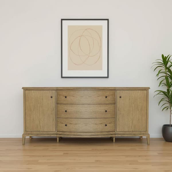 Maerin Midtone Brown Oak Wood Buffet with Curved Overhang and Three Drawers