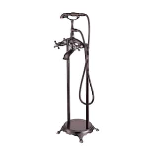 3-Handle Floor Mount Claw Foot Freestanding Tub Faucet with Hand Shower in Oil Rubbed Bronze