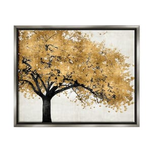 Traditional Tree with Autumn Leaves over Neutral by Kate Bennet Floater Frame Nature Wall Art Print 31 in. x 25 in.
