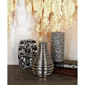 8 in., 5 in. Silver Ceramic Decorative Vase with Varying Patterns (Set of 3)