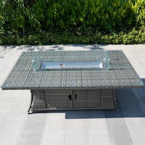 Ada Gray 1-Piece Wicker Patio Fire Pit Table