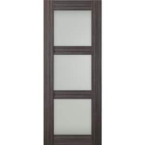 Paola 3Lite 28 in. x 80 in. No Bore 3-Lite Frosted Glass Gray Oak Composite Wood Interior Door Slab