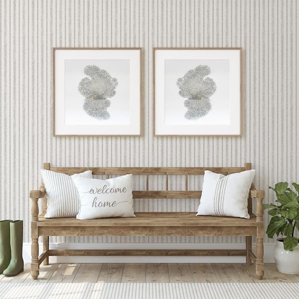 Charcoal and Cotton Nautical Stripe Vinyl Peel and Stick Wallpaper Roll (Covers 28 sq. ft.)