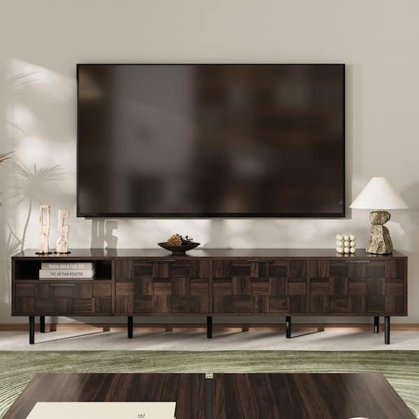 Walnut TV Stand Entertainment Center Fits TV's up to 65 in. with Storage Cabinets