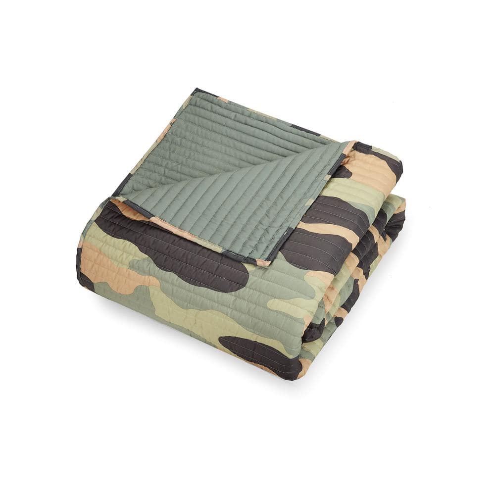 Twin Gray and Green Reversible Microfiber Quilt Set