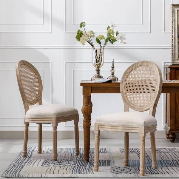Set Of Two Cream And Brown Upholstered Fabric Open Back Side Chairs Set Of Two Cream And Brown Upholstered Fabric Open Back Side Chairs