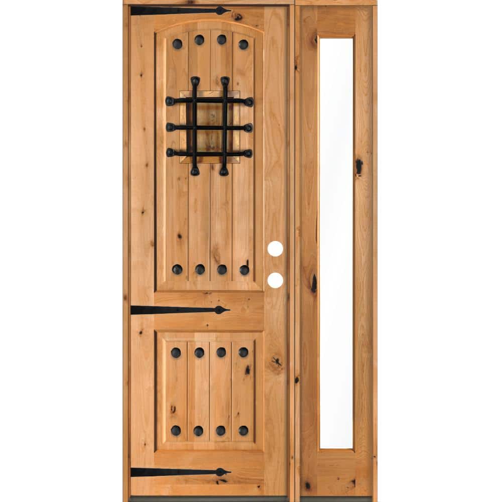 44 in. x 96 in. Mediterranean Knotty Alder Left-Hand/Inswing Clear Glass Clear Stain Wood Prehung Front Door w/RFSL price history on PriceWatchPro