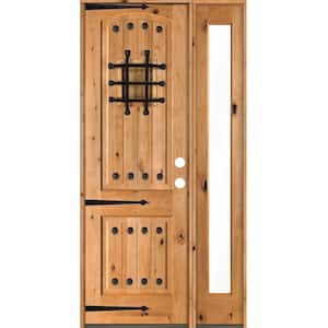 44 in. x 96 in. Mediterranean Knotty Alder Left-Hand/Inswing Clear Glass Clear Stain Wood Prehung Front Door w/RFSL
