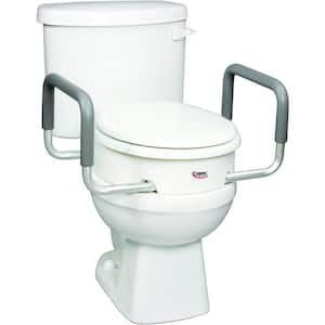 Elevated Toilet Seat with Handles in White for Elongated Toilets