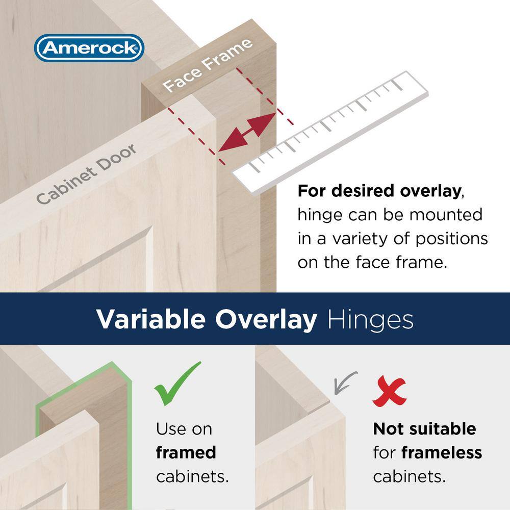Matte Black Variable Overlay Self-Closing Cabinet Hinges