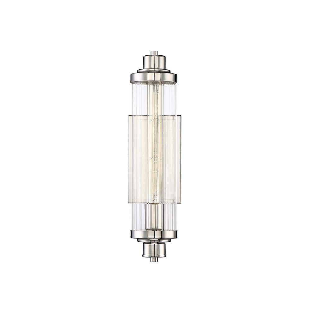 Polished Nickel Ribbed Glass 18" Wall Sconce