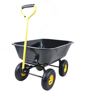 2 cu. ft. Glossy Black Plastic Garden Cart with Steel Frame and Pneumatic Tire
