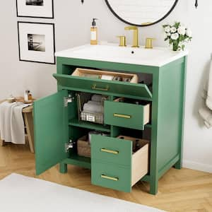 30 in. W x 18.3 in. D x 33.6 in. H Single Sink Freestanding Bath Vanity in Green with White Ceramic Top and Storage