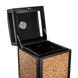 40 Gal. Beige Stone All-Weather Vented Outdoor Commercial Garbage Trash Can with Ashtray Lid and Liner