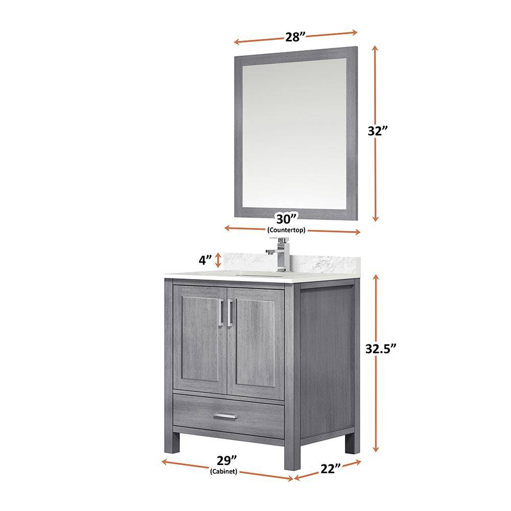 Jacques 30" Distressed Grey Solid Birch Bathroom Vanity