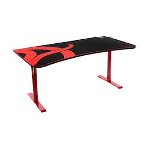 Arena 63 in. Rectangular Red Computer/Gaming Desk with Legs, Full Surface Desk Mat, Cable Management, Monitor Cutouts