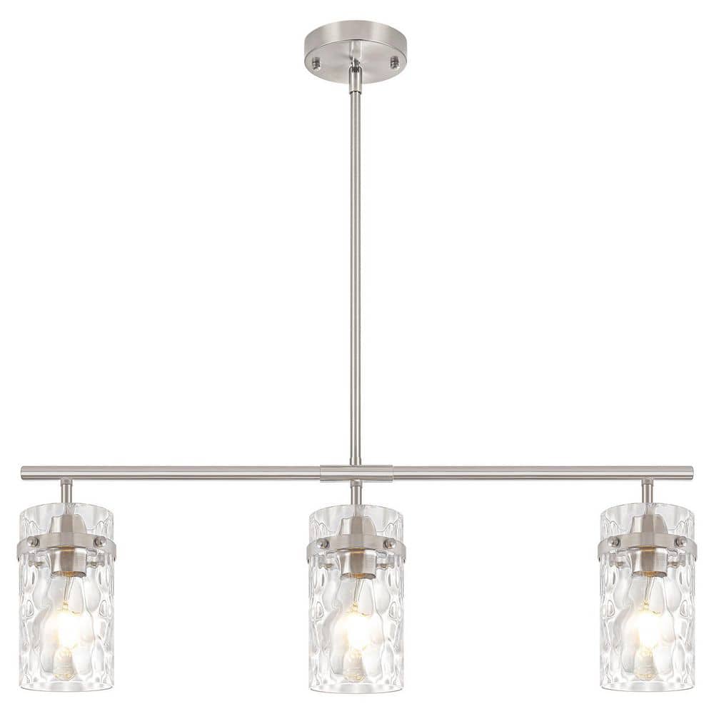 3-Light Nickel Farmhouse Linear Cylinder Island Pendant Light, Adjustable Water Ripple Glass for Kitchen Bar price history on PriceWatchPro