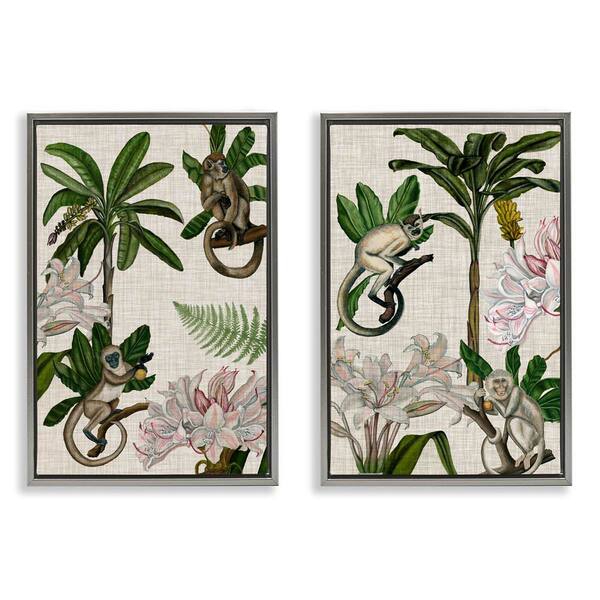Tropical Trees & Monkeys by Naomi McCavitt 2 Pieces Gray Floater Frame Nature Graphic Art Print 31 in. x 21 in.