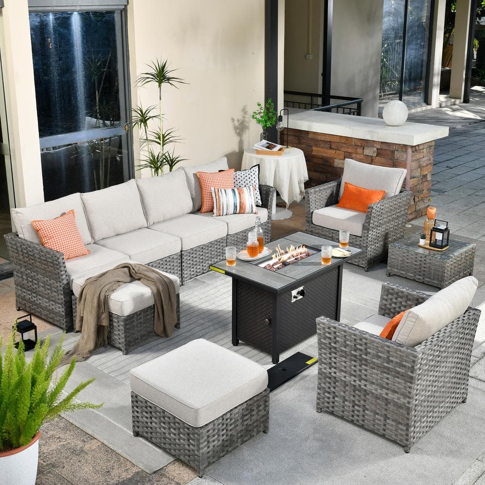 Toject Eufaula Gray 10-Piece Wicker Modern Outdoor Patio Conversation ...