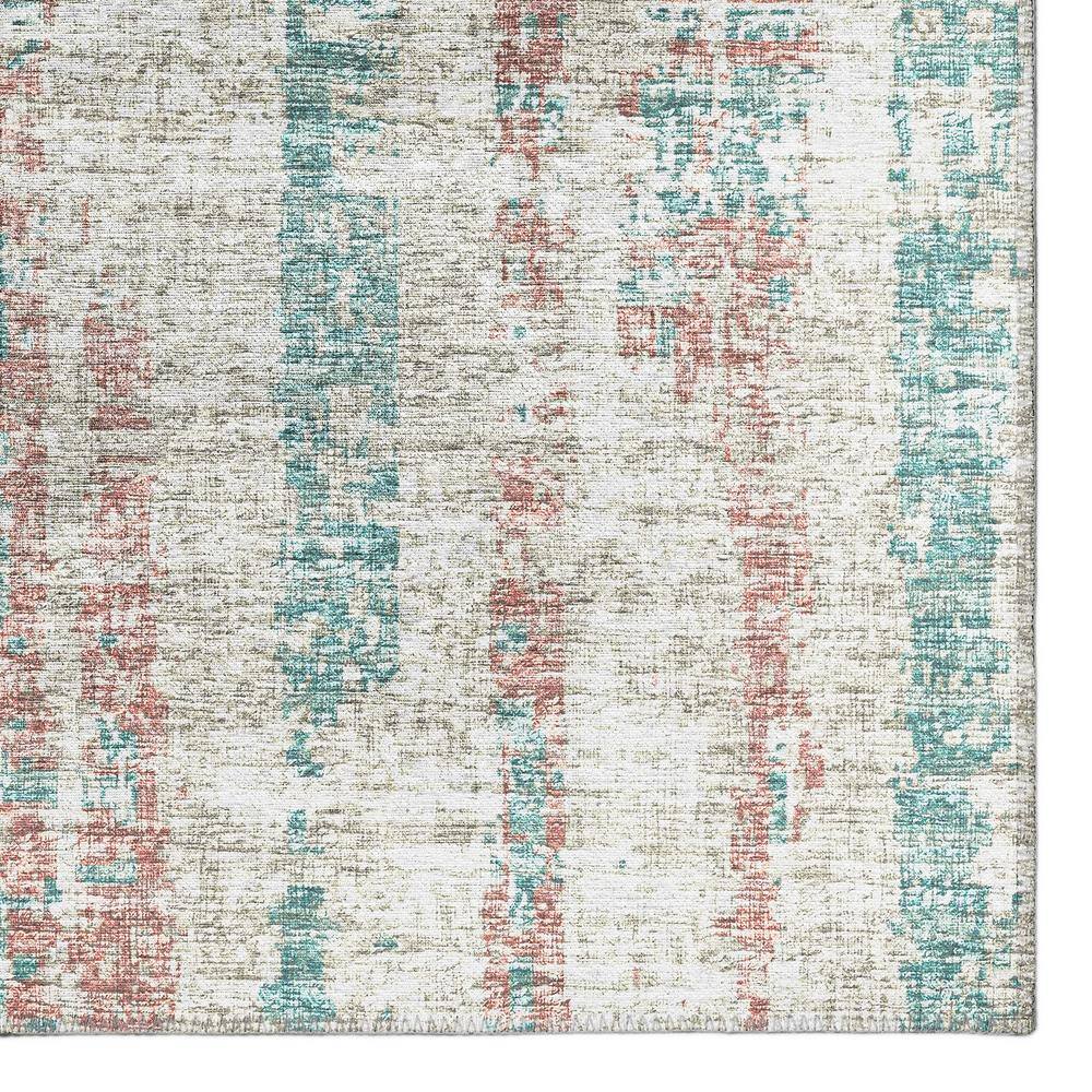 Ivory and Teal Flat Woven Chenille 5' x 7' Area Rug