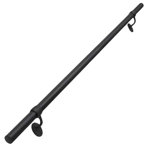 4 ft. Aluminum Wall Mounted Indoor/Outdoor Handrail for Stairs Black Industrial Non-Slip Metal Railing 1.5 Pipe