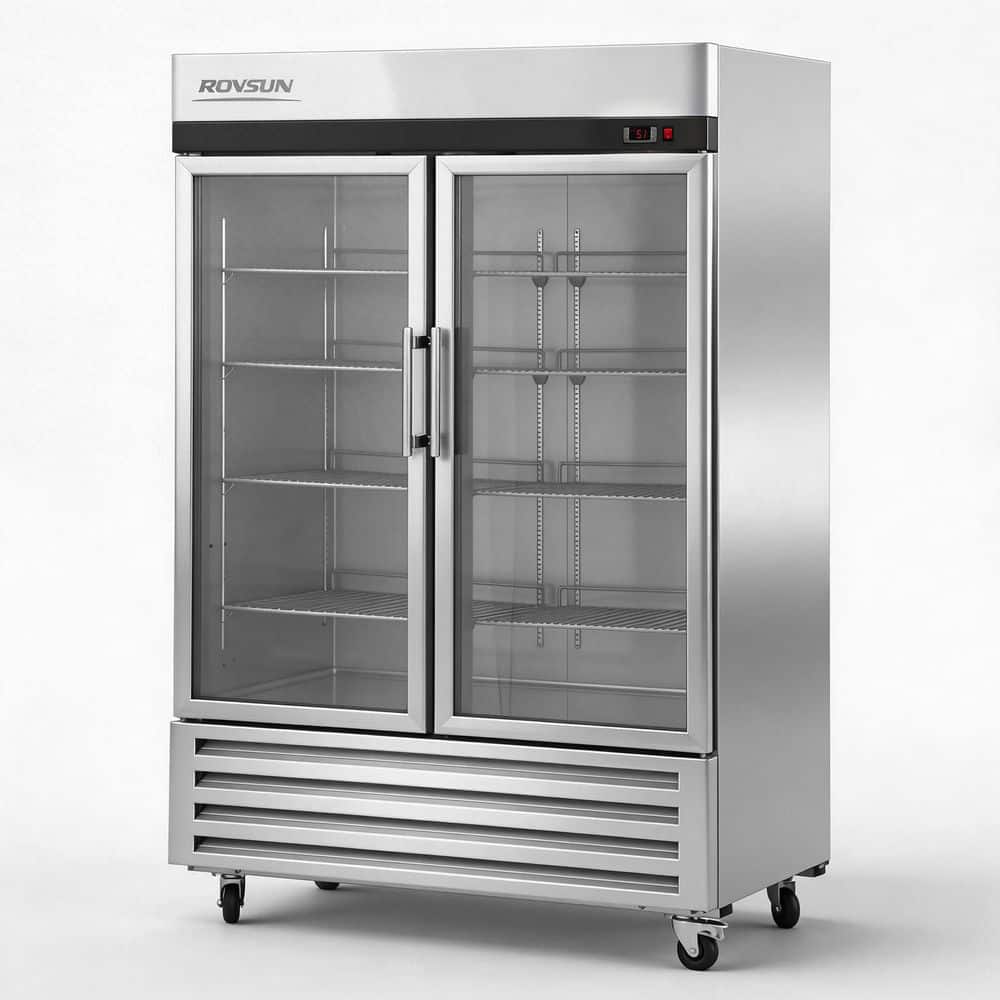 45 Cu. Ft. Stainless Steel Commercial Refrigerator in Silver with Wheels and Glass Door