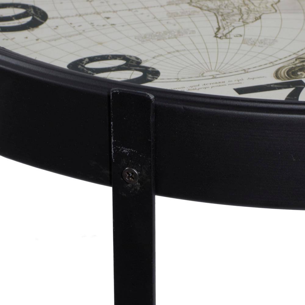Black Round Metal and Glass Clock Accent Table