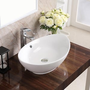 Valera 23 in. Vitreous China Oval Vessel Bathroom Sink in White with Overflow Drain