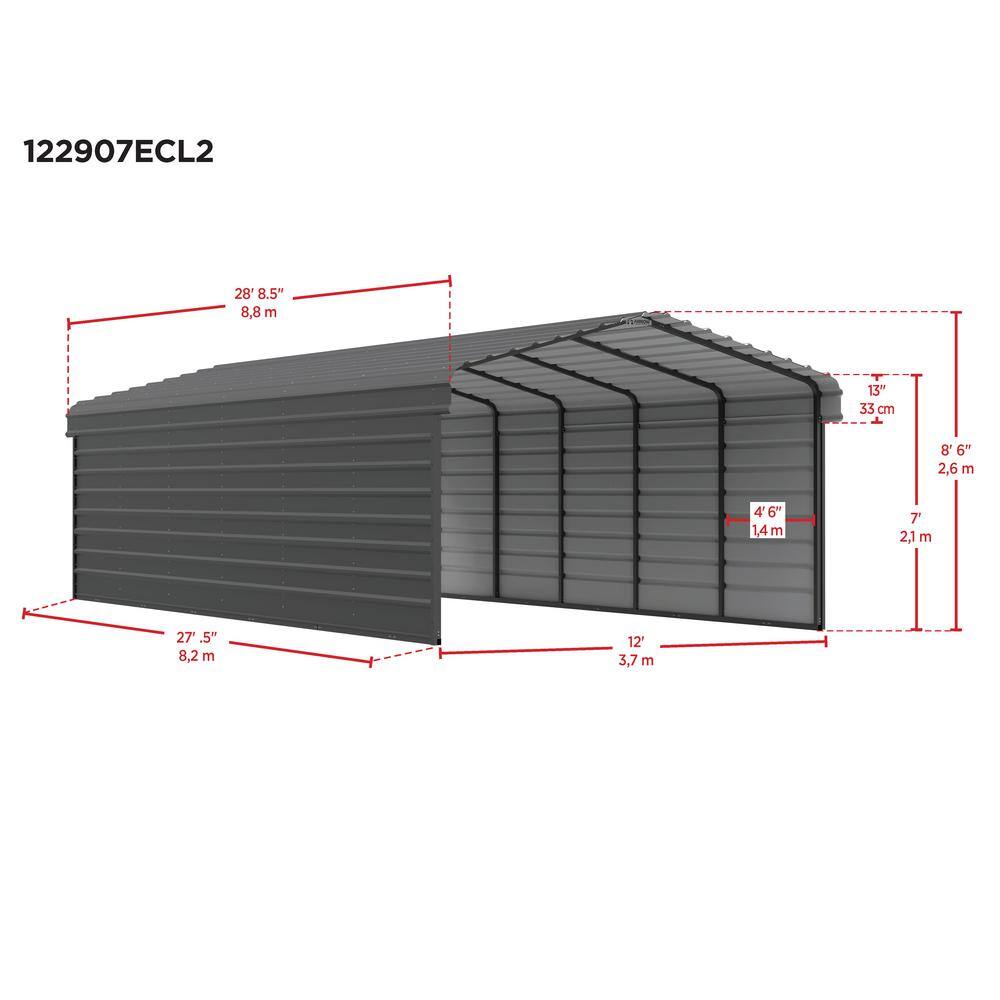 Eggshell Steel Carport Kit with Black Frame, 12' x 29'