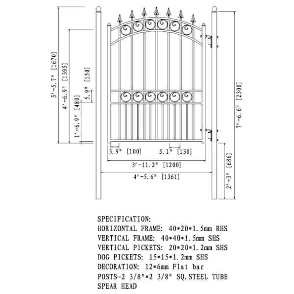 17 ft. x 6 ft. x 12 ft. Black Steel Single Sliding Driveway Gate London Style with Pedestrian Gate 5 ft. Fence Gate