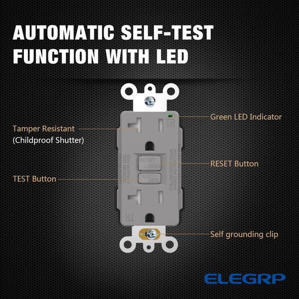 thumbnail image 2 of ELEGRP GFCI Outlet 20 Amp, Self-Test GFI Electrical Bhutan 2 of 13