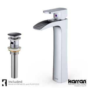 Kassel Single Handle Single Hole Vessel Bathroom Faucet with Matching Pop-Up Drain in Stainless Steel