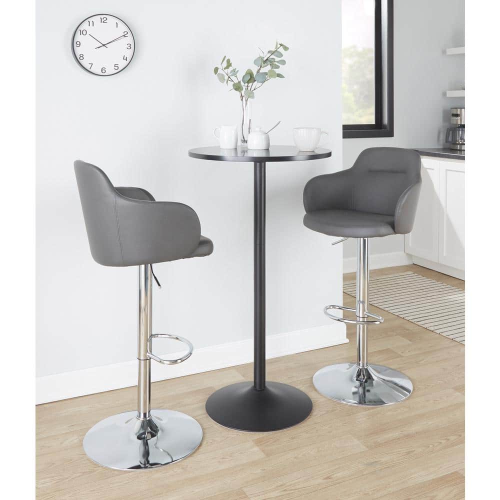 Boyne Gray Faux Leather Adjustable Swivel Bar Stool Set