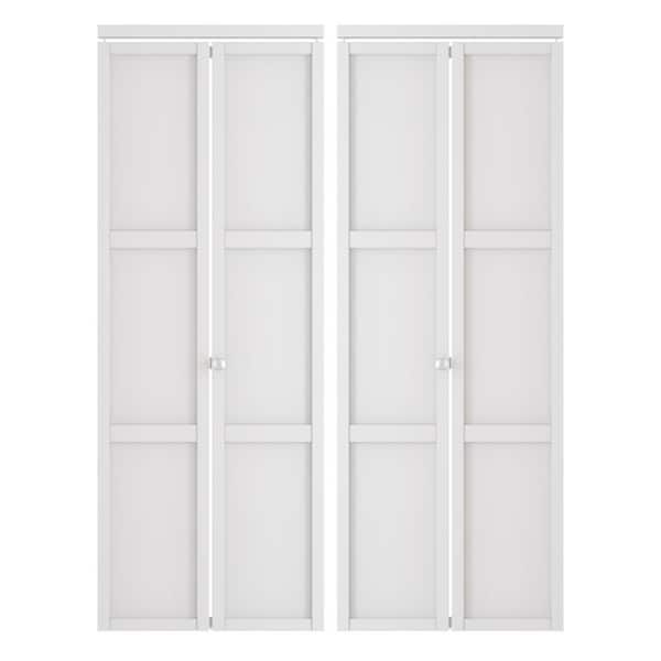 TENONER 60 in. x 80 in. (Double 30 in. Doors) Solid Core, White, MDF Wood, 3-Panel Bi-fold Door with Hardware Kit